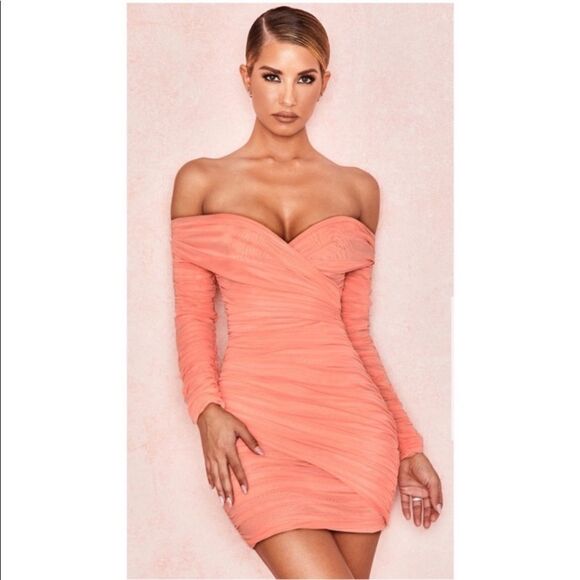 House of CB Felicity Mini Peach Pink Dress Size L - Picture 9 of 17